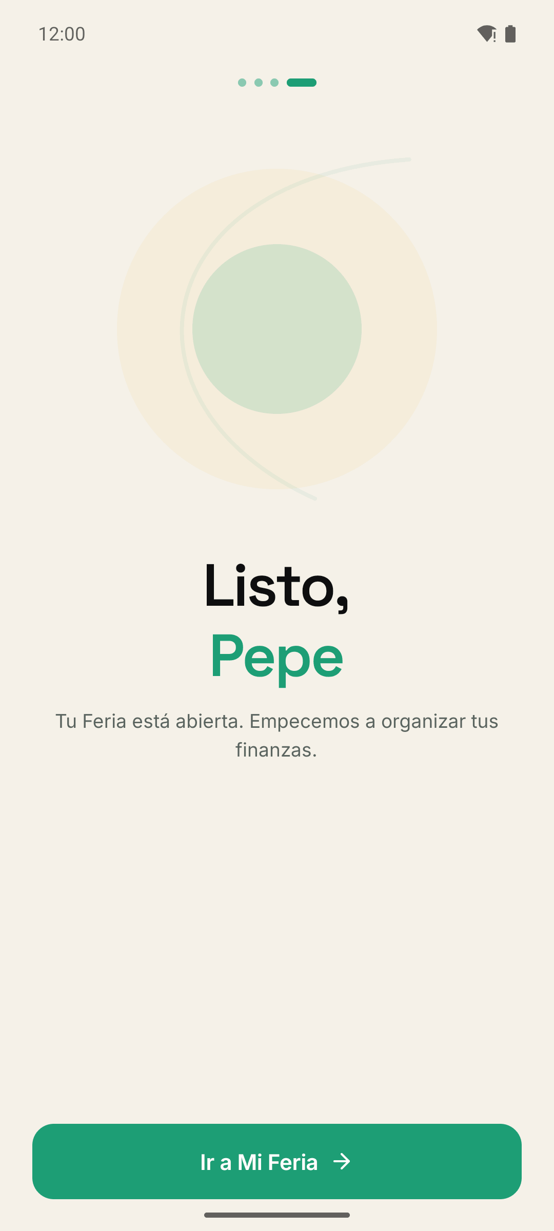 Pantalla final del onboarding, listo para empezar